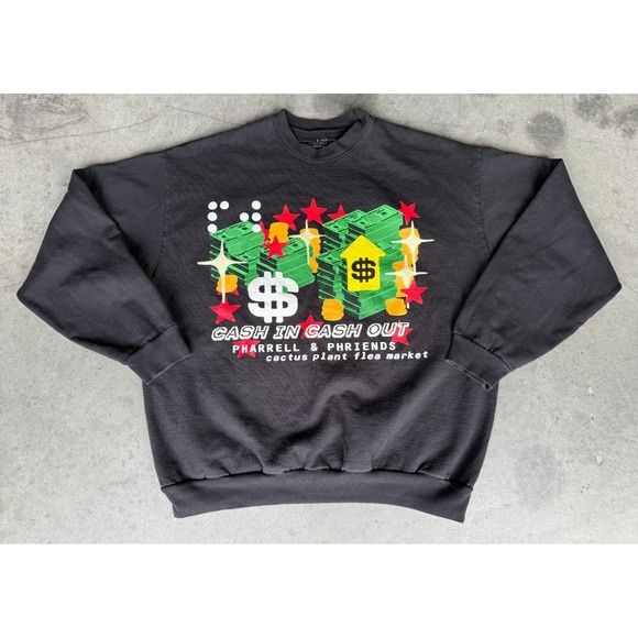 Mens Sz XXL Pharrell & Phriends Cash In Cash Out Black Sweater Flea Market Cactu